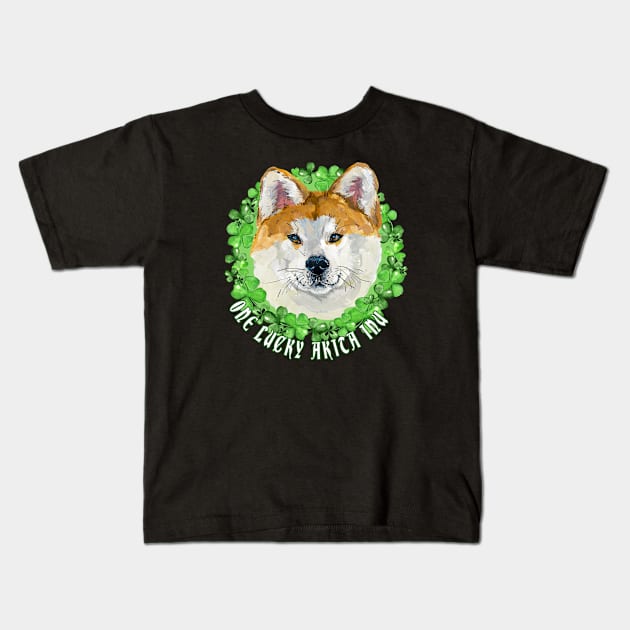 One Lucky American Akita Funny St. Patrick Dog Kids T-Shirt by Sniffist Gang